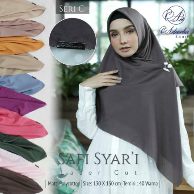 Hijab jilbab kerudung segi empat silk safi syari printing by Adeeva scraf jumbo uk 130x130cm murah
