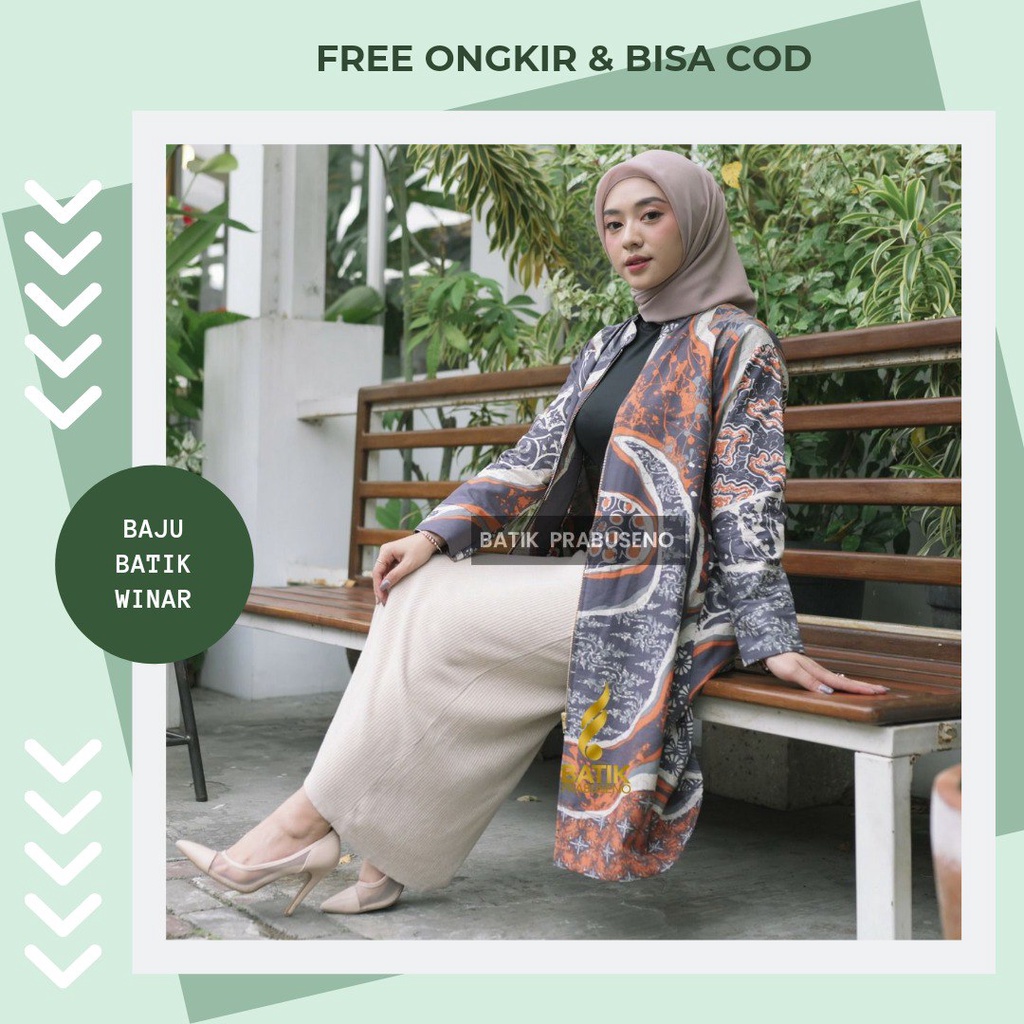 Batik Prabuseno Motif Santana Terlaris Atasan Tunik Batik Wanita Modern Size S M L XL XXL Jumbo Blus