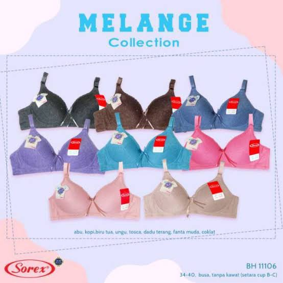 Bra Sorex Melange 11106 Tanpa Kawat Size 34 36 38 40 / Bh Wanita Sorex 11106 Melange Busa Sedang