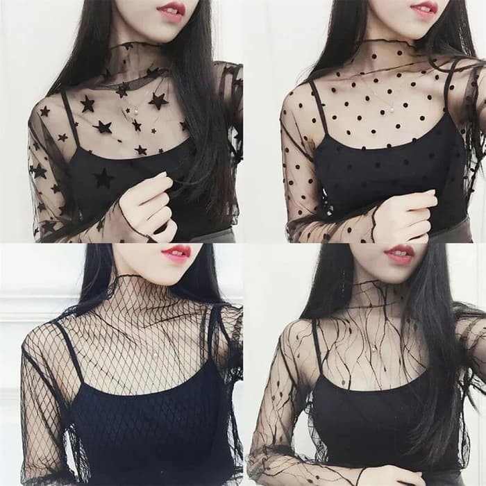 IB blouse atasan transparan wanita mesh shirt sexy baju korea import