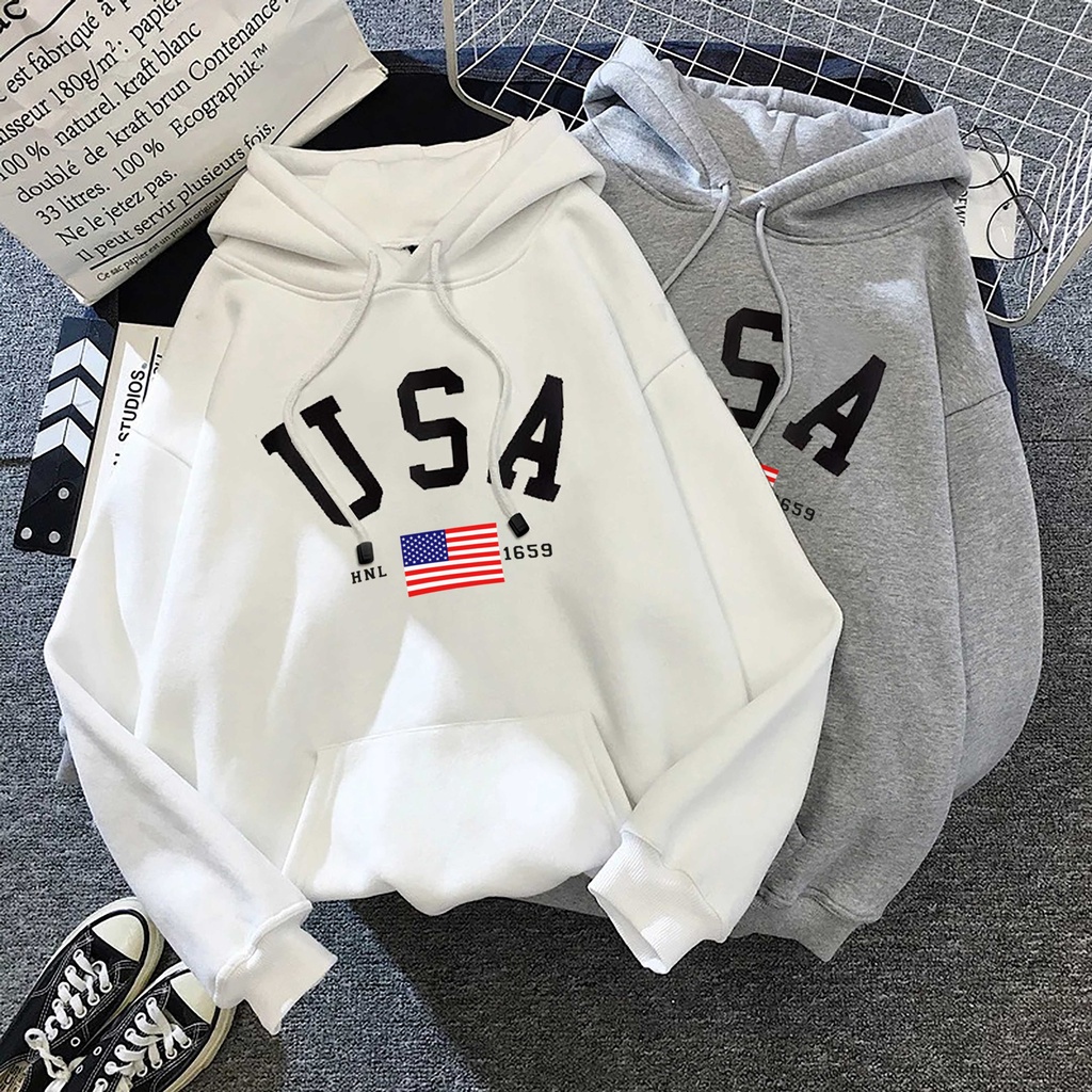 Parisdivarious Sweater Hoodie Jemper Usa Bendera FC Bahan Fleece Size S - XXL (Pria &amp; Wanita)