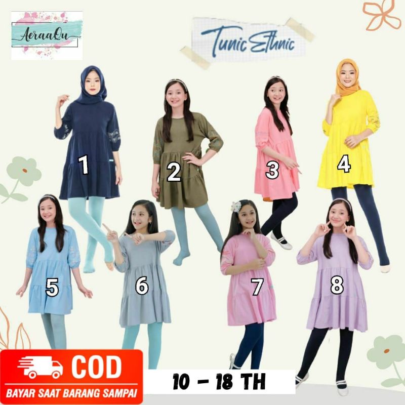 AERAAQU TUNIK REMPEL CANDA LENGAN BALON KARET 7/8 ANAK REMAJA (10-18TH) - DEWASA ATASAN POLOS VARIAS