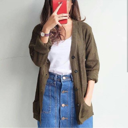 MERISSA Gardigan Cardigan Rajut Tebal Wanita Panjang Jumbo Oversize - Kardigan Cardingan Korea Polos-Bronze