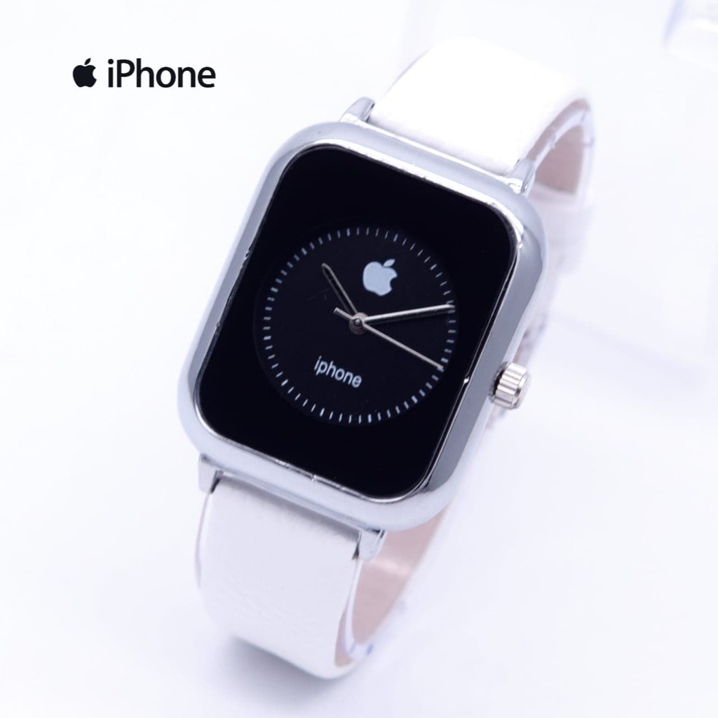Jam Tangan Wanita / Cewek Murah Iphone Leather White Silver