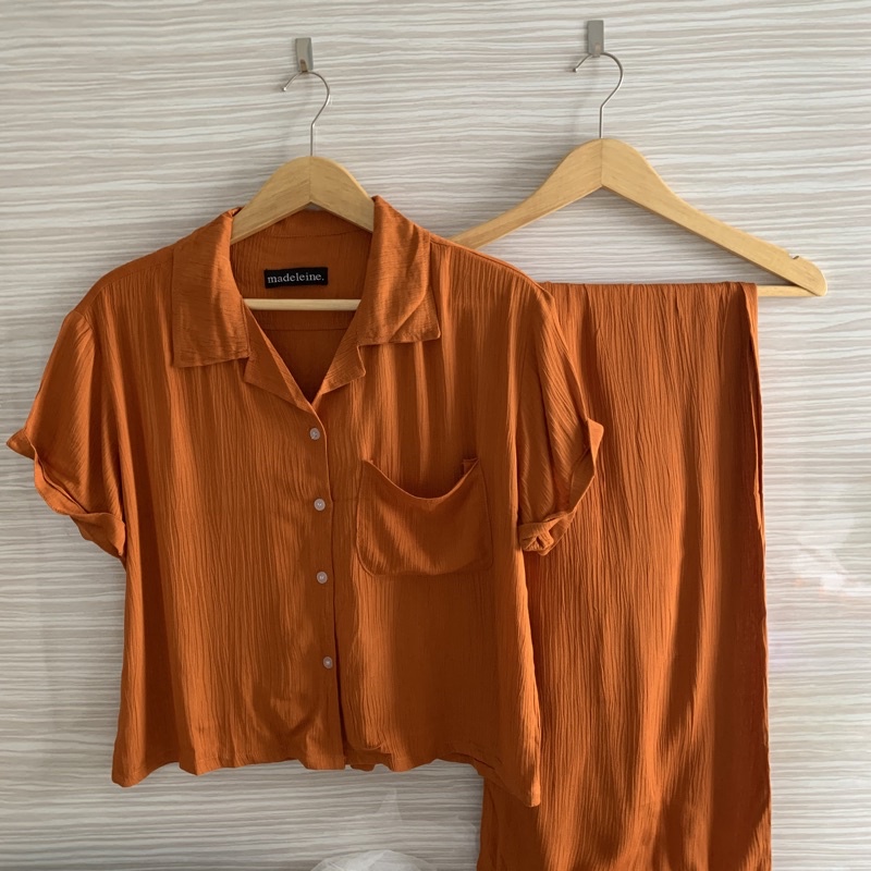 Claire Homewear Set | Rayon Crinkle Comfy Set-Tangerine