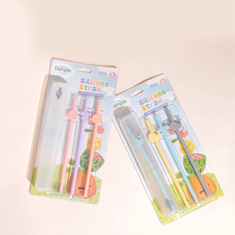 Little Dimple Silicone Straw 3 pcs Set with case Sedotan Anak Silikon