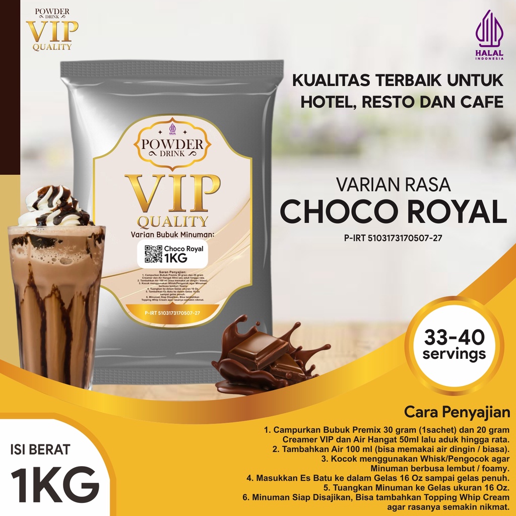 

Bubuk Minuman Kualitas VIP Rasa Choco Royal 1 Kg Coklat Royal Bubuk Minuman Kelas VIP Boba Drink Powder