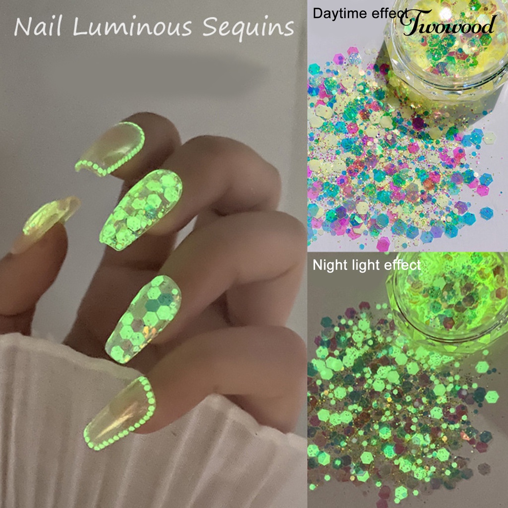 1 Kotak Sequin Glitter Flake Luminous Fluorescent Untuk Dekorasi Nail Art