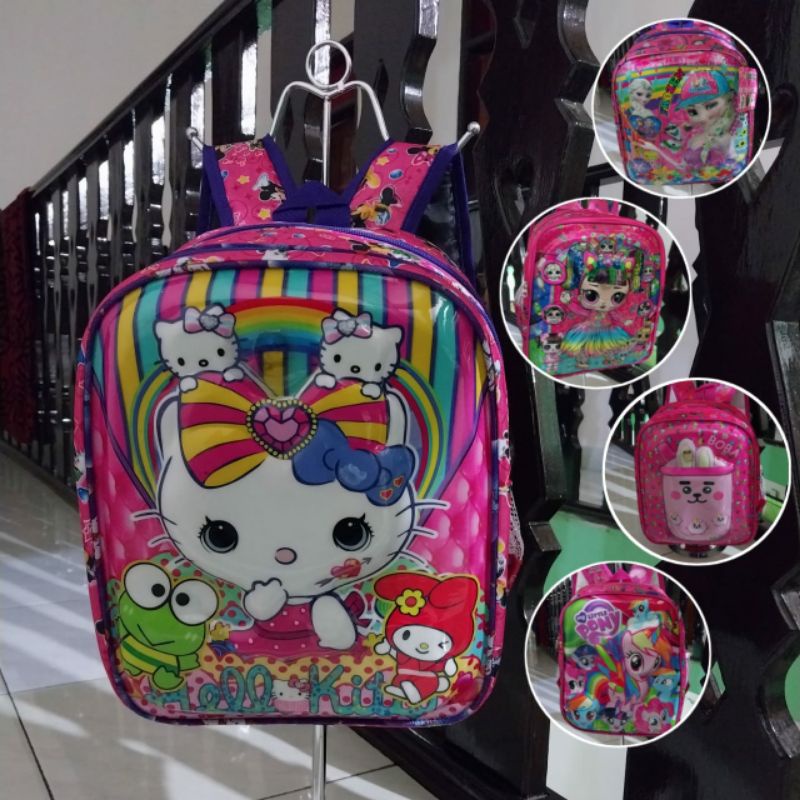 Tas anak perempuan Ransel Lampu nyala LED anak TK paud timbul 3D Hello Kitty Boba Bts Bt21 Unicorn prozen