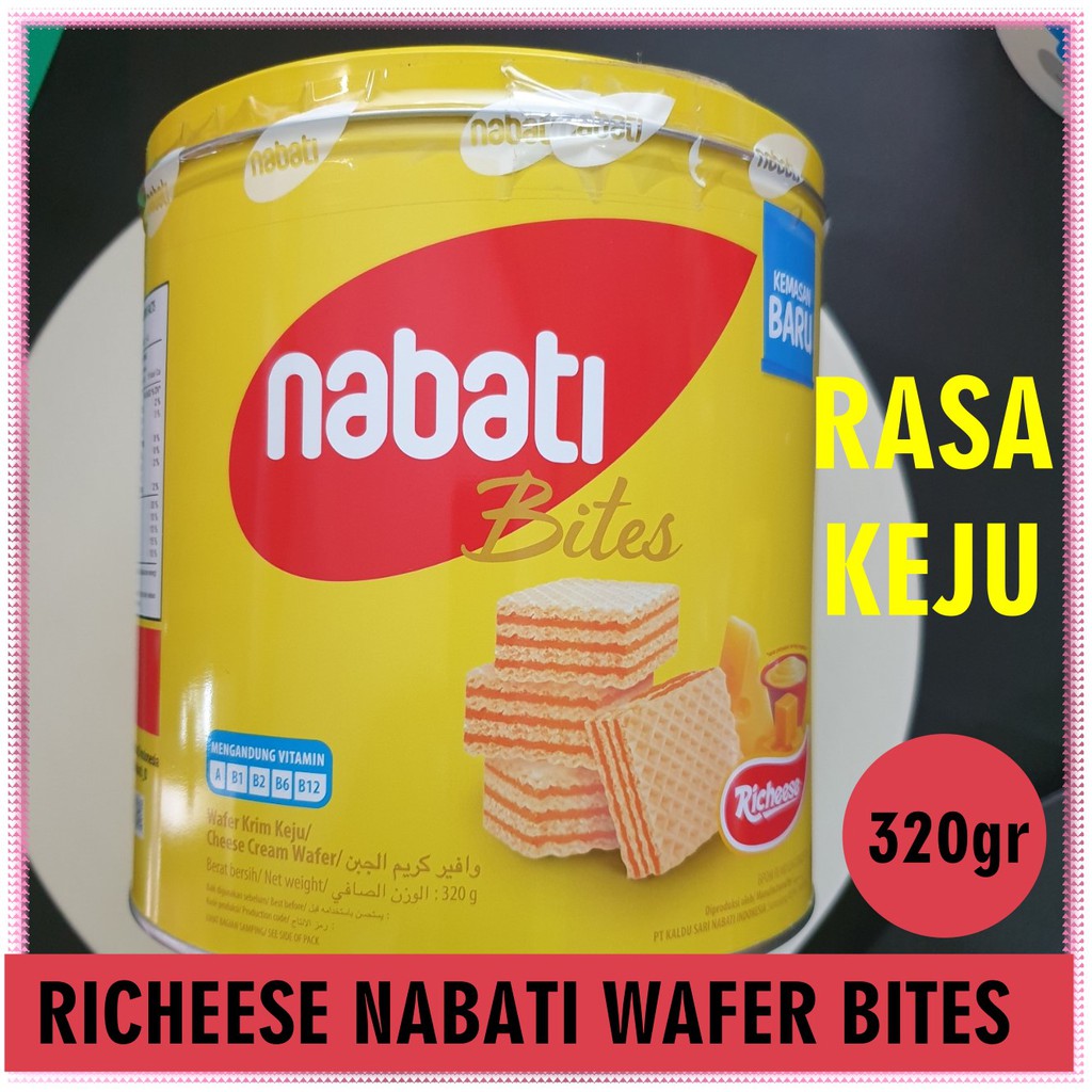 

Wafer Richeese Nabati Bites Makanan Ringan Cemilan Snack Kemasan Kaleng Rasa Keju 320gr