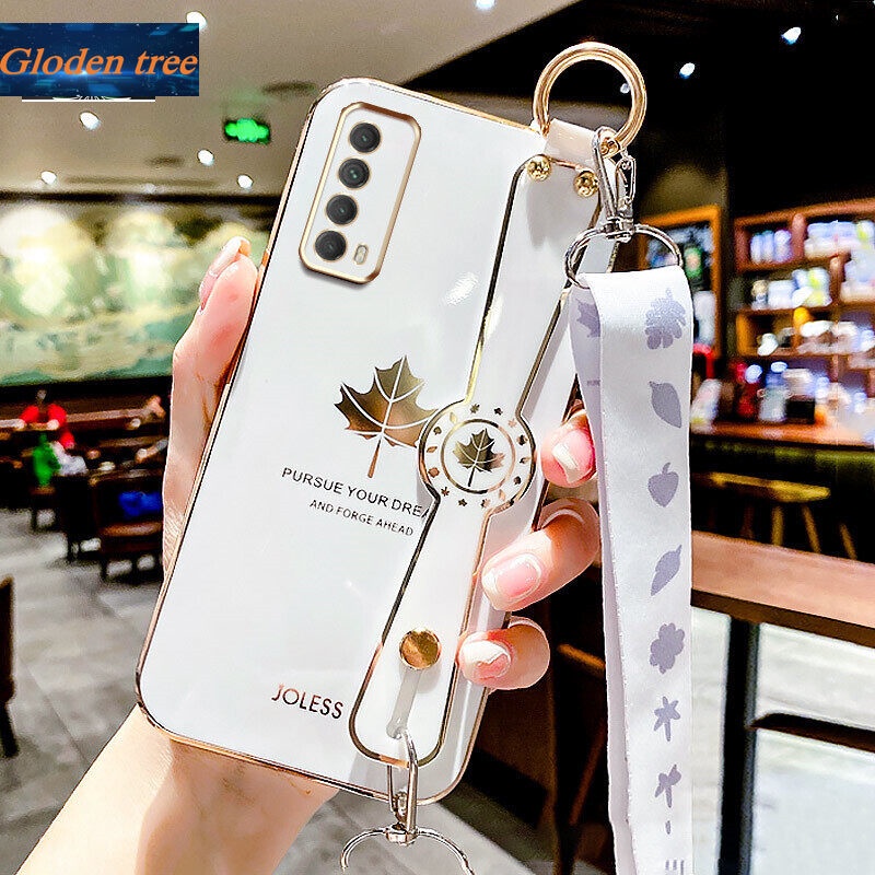 Case Motif Daun Maple Dengan lanyard Untuk Huawei Y7A