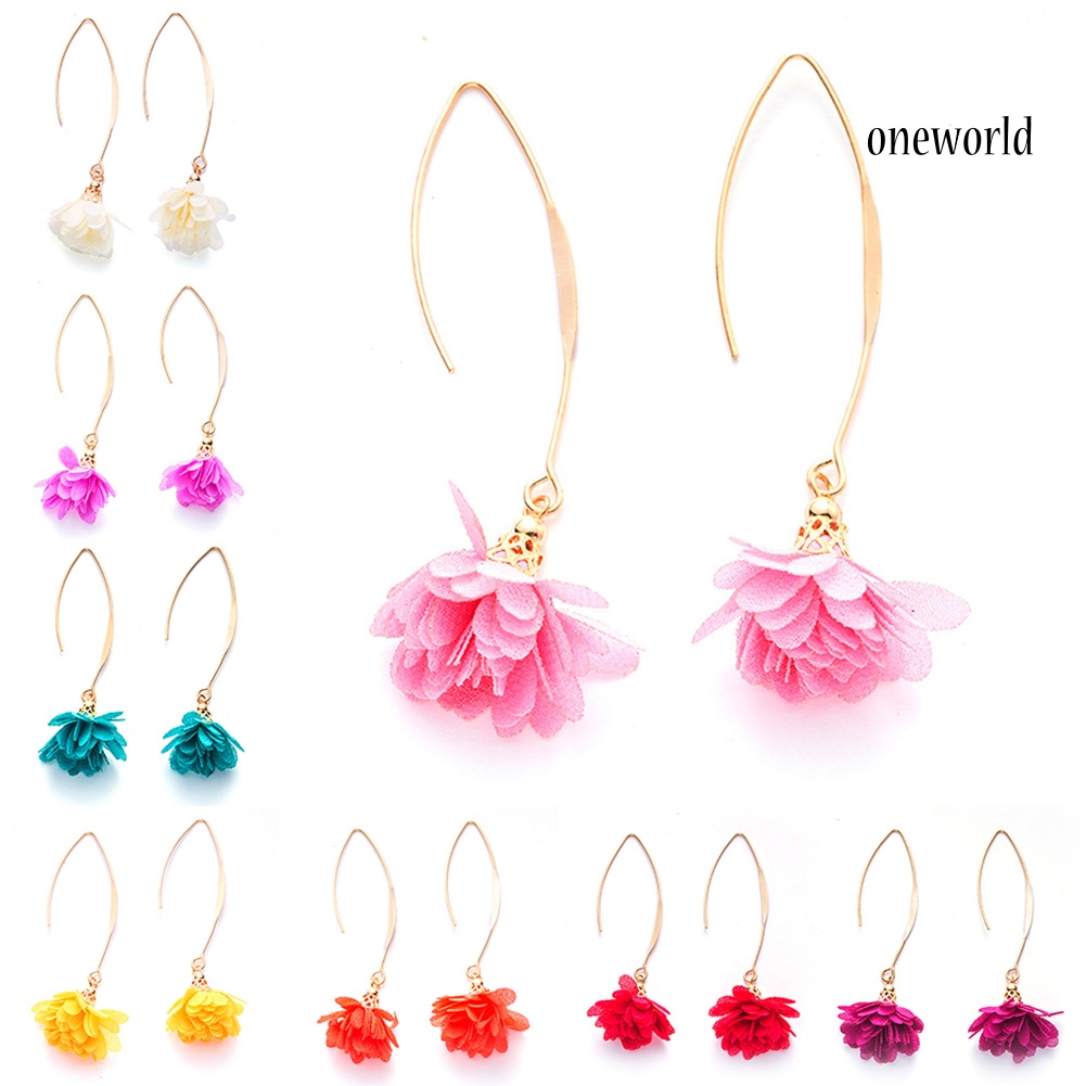 OW@ Women Long Dangle Flower Earrings Wedding Party Banquet Vintage Piercing Jewelry