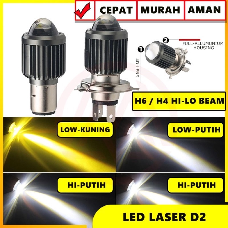 COD LED LASER D2 H4 H6 BA20D HI LO FULL ALLUMUNIUM HOUSING 12-24V AC DC