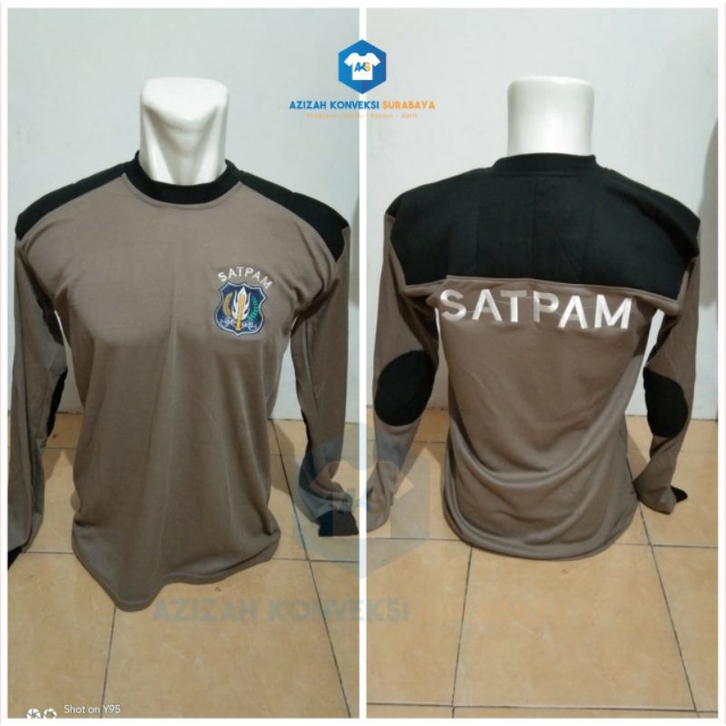 Kaos satpam Coklat  lengan panjang  Bordir putih