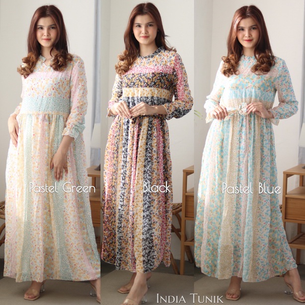 INDIA TUNIK BY MIX BRAND (Gamis motif warna pastel, gamis pastel, tunik sifon, gamis sifon)