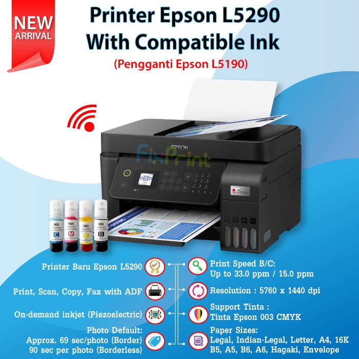 Printer Epson L5290 / L5296 Pengganti L5290 Print Copy Scan F4 Fax ADF WiFi All in One