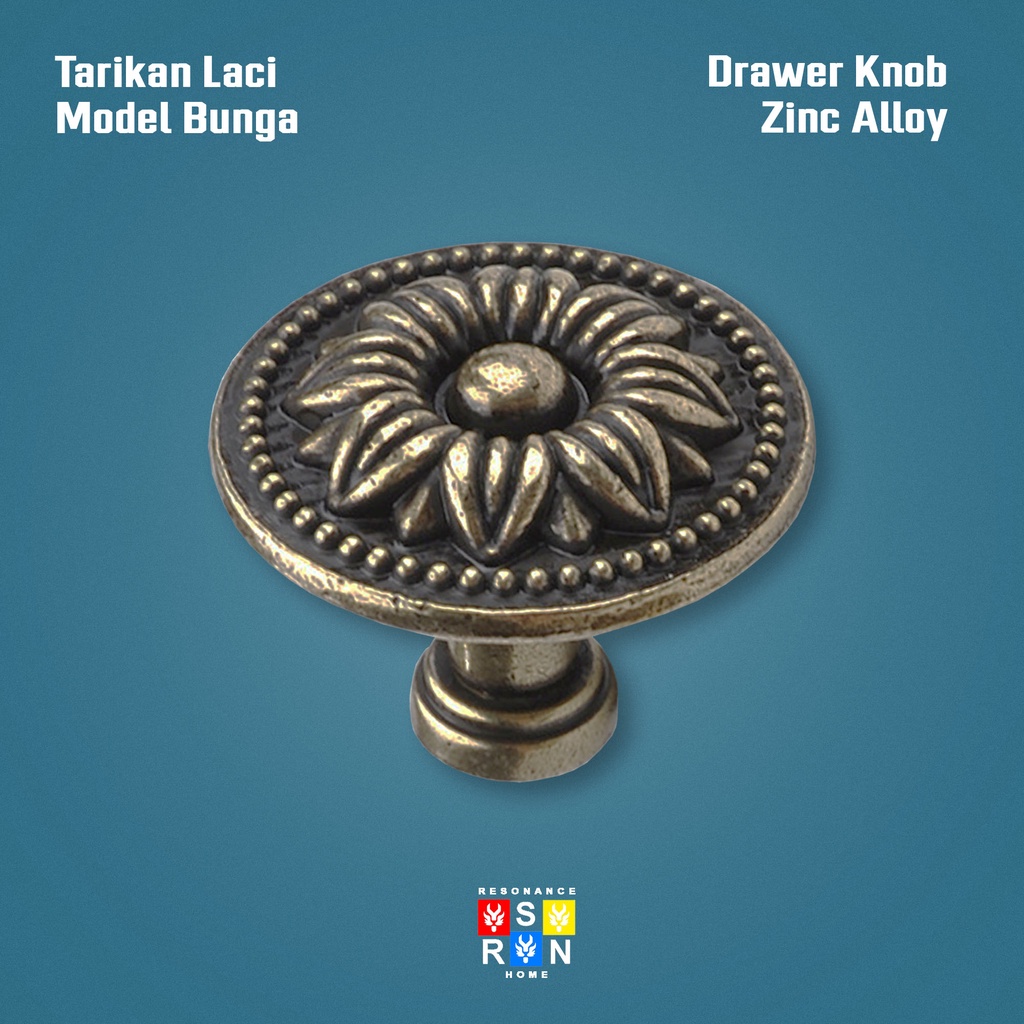 Tarikan Knob Bulat Laci Lemari Antik - Motif Bunga Resonance Home