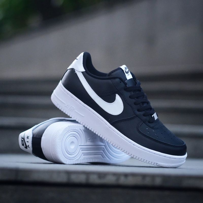 Sepatu  Air Force 1 Low Black List White Sol White Original Premium Sneakers Pria