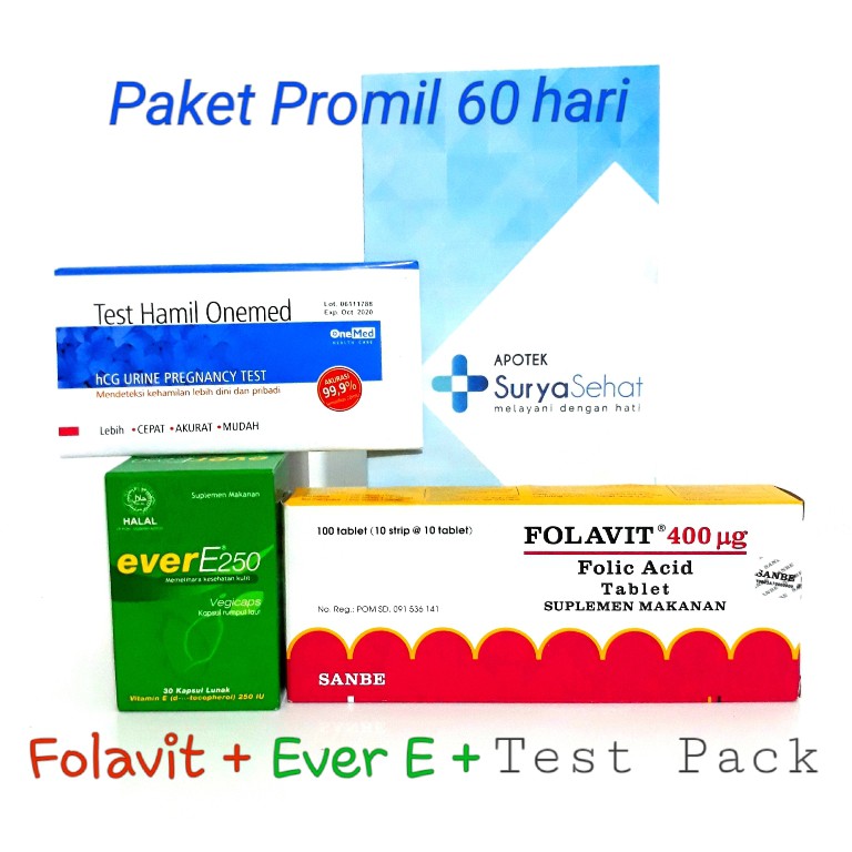 Paket Promil A 60 hari Best Seller! Program Hamil (2 bulan) Folavit Ever E Tes Pack