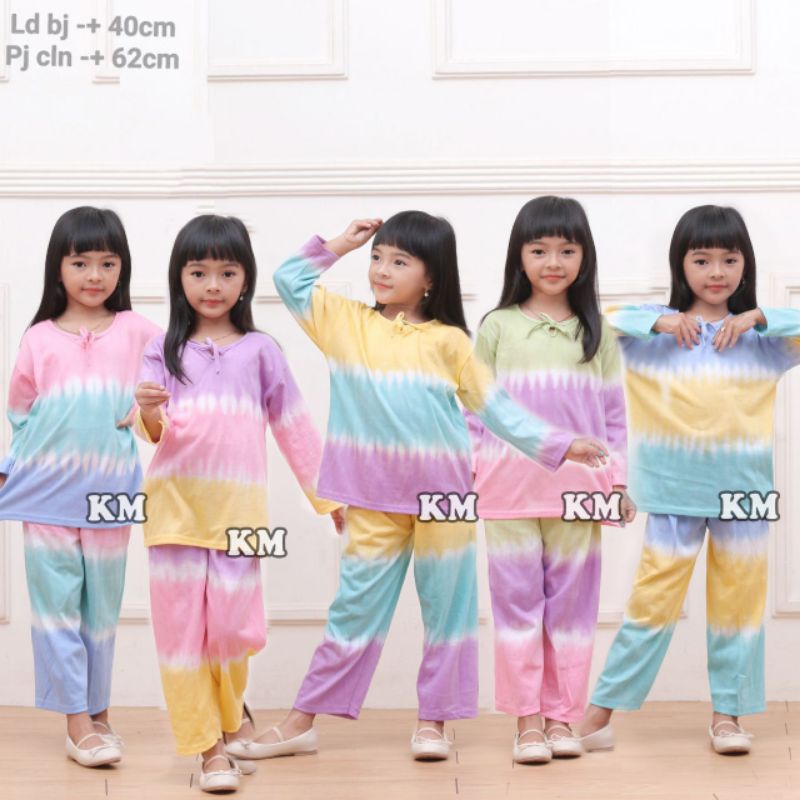 Setelan Kaos Anak Perempuan 4-8 Tahun Tiedye Pelangi Kekinian Termurah Terbaru