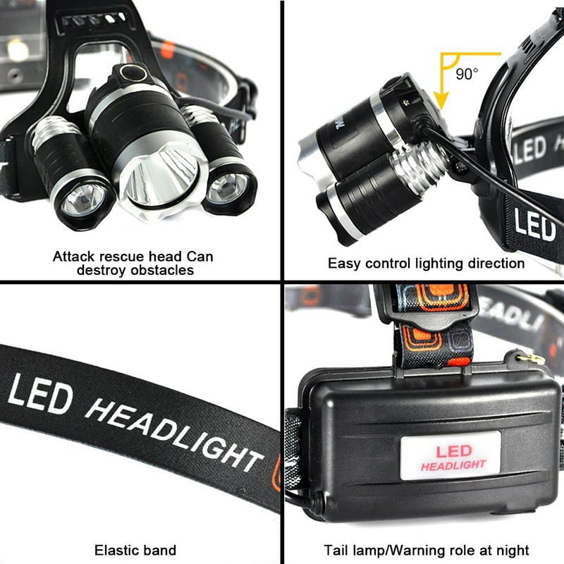 Senter Kepala Headlamp 3 LED Cree XM-L 3T6 / Senter Kepala 3 Lampu T60 30 + 20W / Headlamp 3 LED CHARGERABLE / T60 30 + 20 W / XM-L 3T6