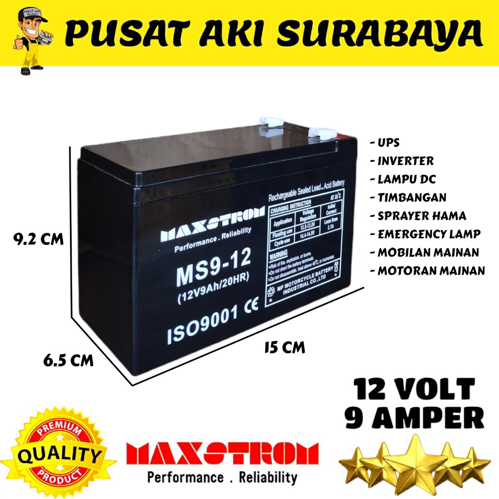 MAXSTROM 12 VOLT 9 AMPER ACCU VRLA UPS AKI KERING 12V 9AH BATERAI SPRAYER BATTERY TIMBANGAN EMERGENCY LAMP MOBILAN ANAK PLIKO PMB UNIKID YUKITA