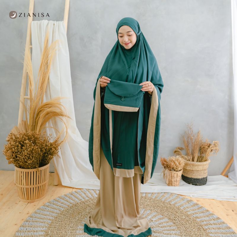 Mukenah Zianisa New Salwa Mix Plain 2 IN 1 Jumbo Dewasa Katun Rayon Adem Treveling