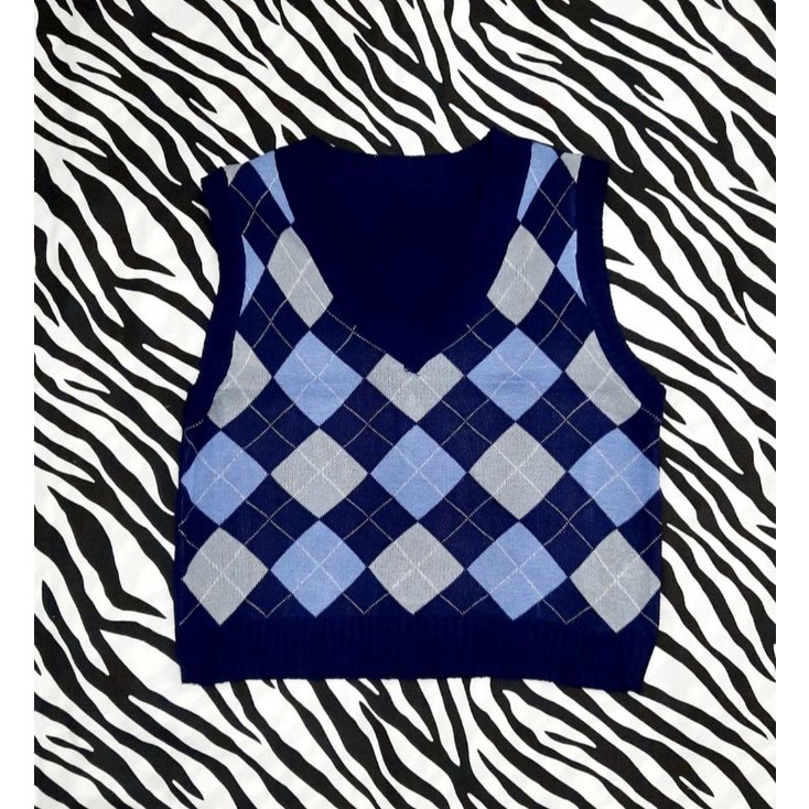 blue argyle vest