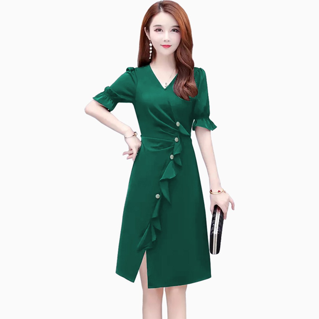 Midi Dress Lengan pendek Gaya korea model terbaru - XSHOP Mayasari