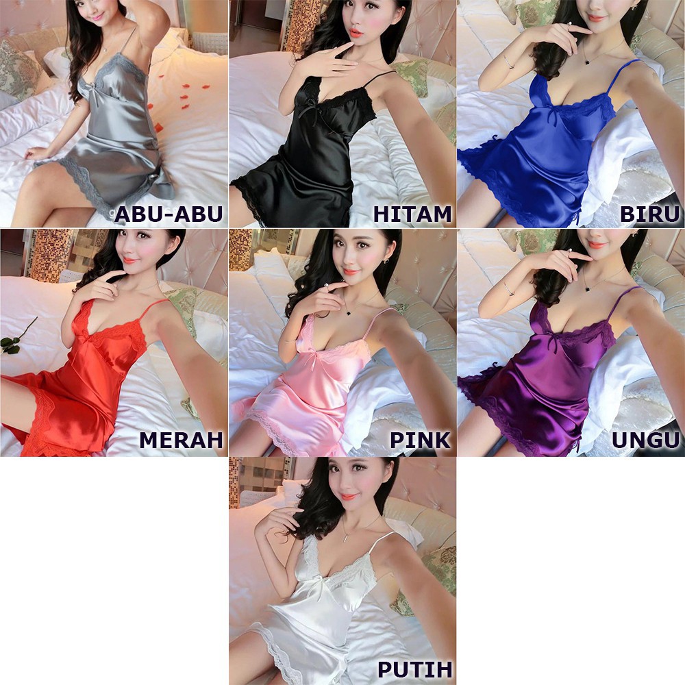 【 Bra Mall 】BM-129 Baju tidur lingerie Satin renda Wanita Korea Sexy Mini cod