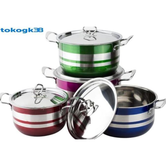 Panci Set Warna 18/24 M-226 Cookware Set 4 In 1 Panci Stainless Warna