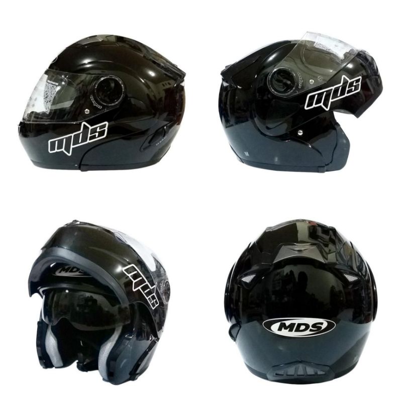 [COD] Helm MDS Pro Rider Modular Flip Up Full Face Double Visor Original Solid Black/BlackDoff SNI