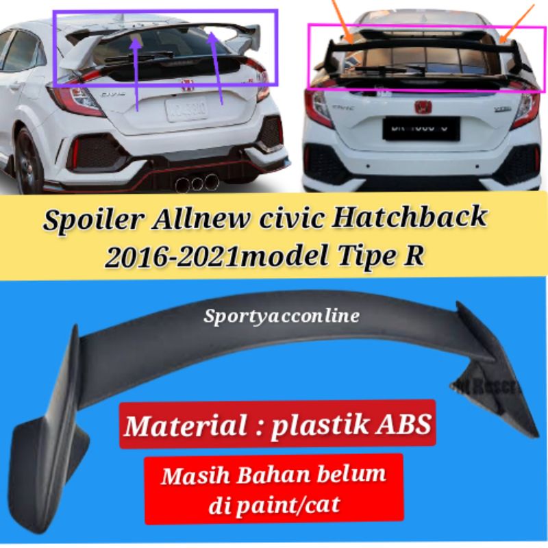 spoiler allnew civic hatchback 2016-2021 plastik ABS Mentah belum cat