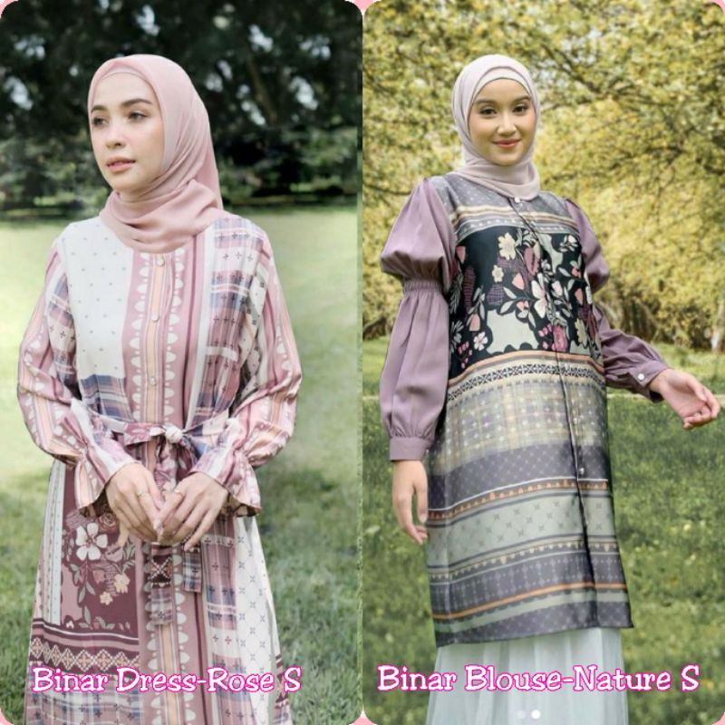 Binar Blouse Nature S &amp; Binar Dress Rose S by Vanilla Hijab