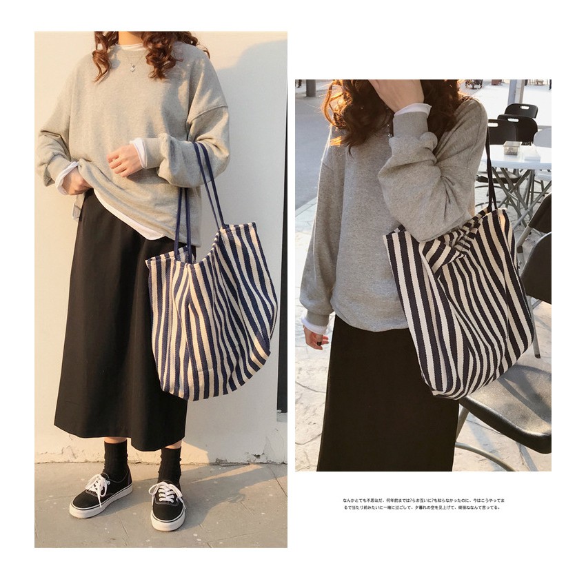 TC-50 tas kanvas canvas besar strip wanita bahu import jepang korea high quality