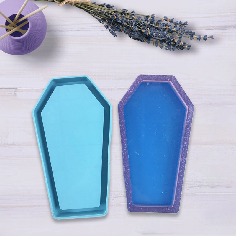 Glitter Halloween Coffin Storage Box Epoxy Resin Mold Tray Serving Plate Board Silicone Mould DIY Crafts Jewelry Holder Decorations Casting Tools