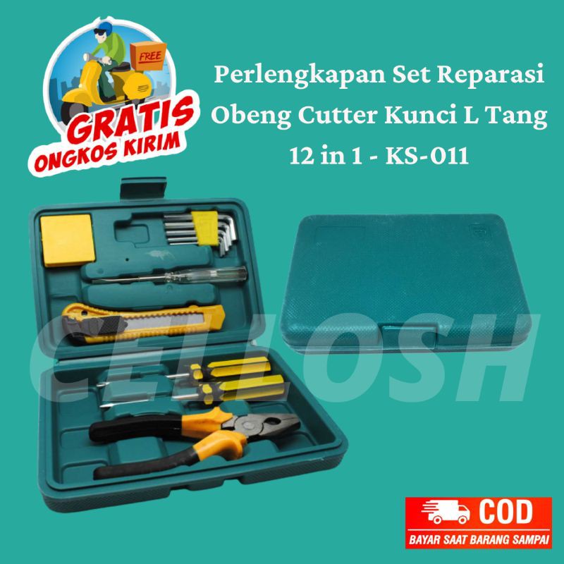 ToolKit Perlengkapan Set Reparasi Obeng Cutter Kunci L Tang Satu Set 12 in 1