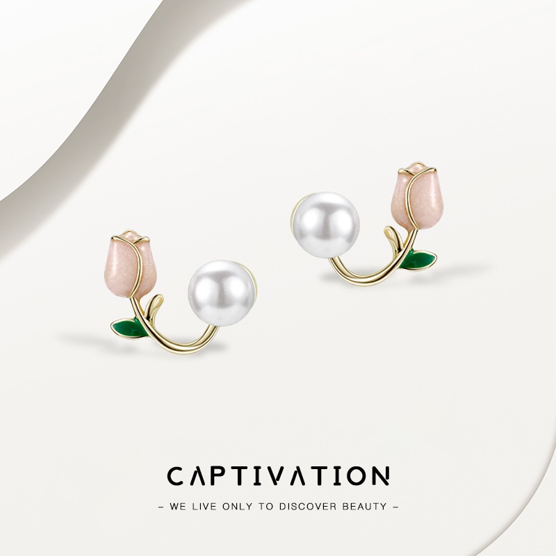Anting Tusuk Desain Bunga Tulip Pink Hias Mutiara Gaya Korea Untuk Wanita 2022