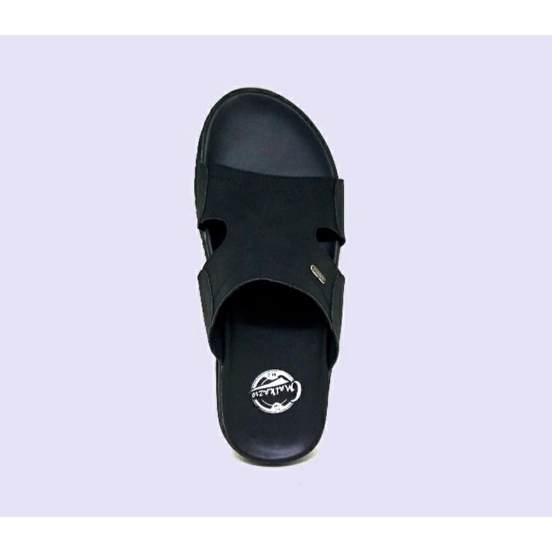 COD / Sandal Kulit Pria AC03 39 40 41 42 43 44 Slide Leather Black Cowok Dewasa Bapak2 Awet Sandal Kasual Simpel Hitam Ori, 44