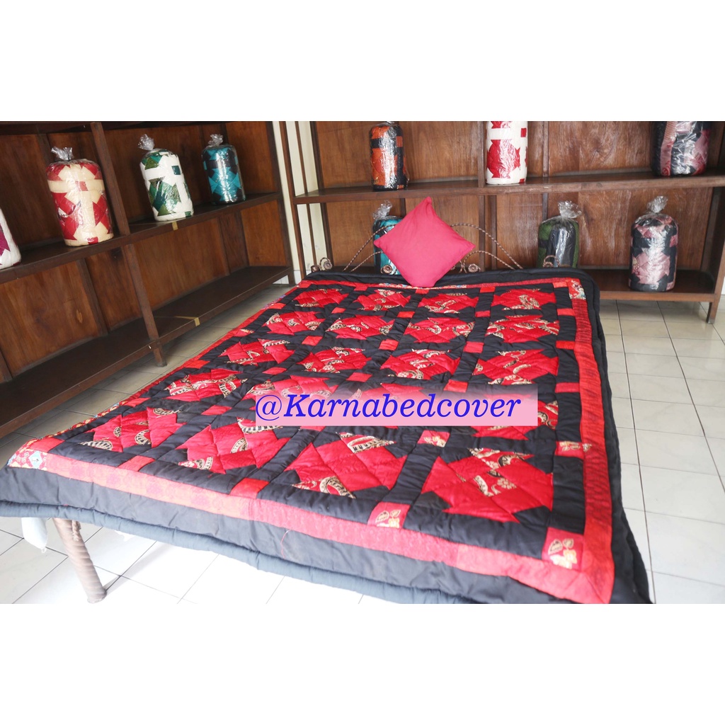SELIMUT MURAH Bedcover Batik Bali Warna Merah Ukuran DOUBLE 200x245 Asli Bali Bahan Katun HAlus TEBA