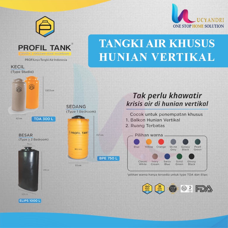 Tangki Air Plastik Profil Tank BPE 1100 Liter, Tandon Air, Toren Air