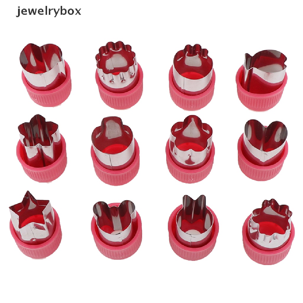 (jewelrybox) 12pcs / Set Cetakan Kue / Biskuit Bentuk Bunga / Buah / Hewan Bahan Stainless Steel