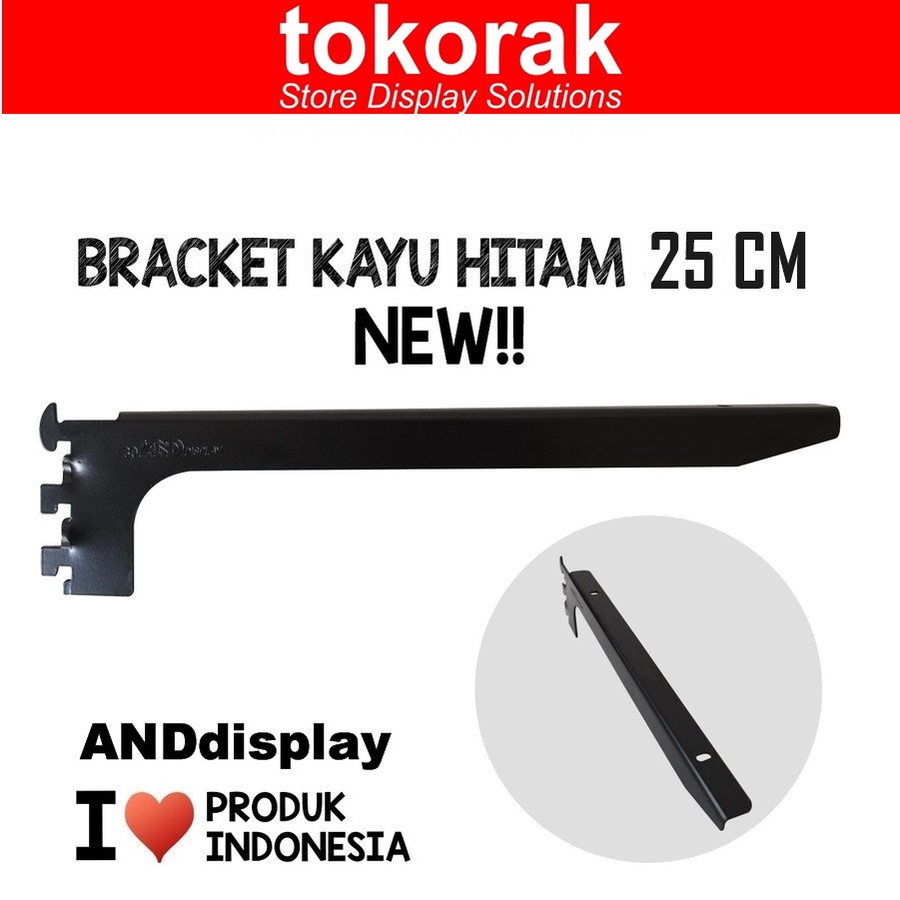 DAUN BRACKET KAYU 25CM HITAM AMBALAN TIANG REL BREKET KAYU ANDDISPLAY