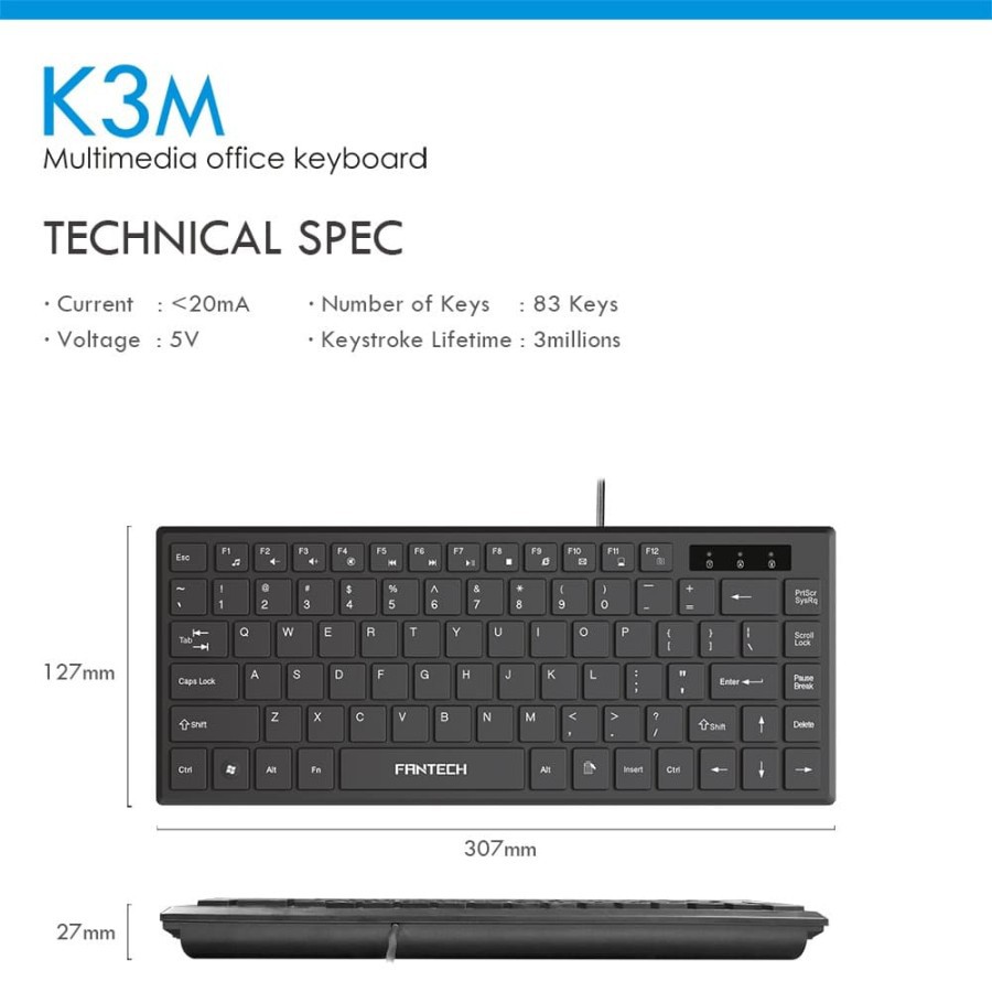 Fantech K3M / K-3M / K3-M Multimedia Keyboard Office