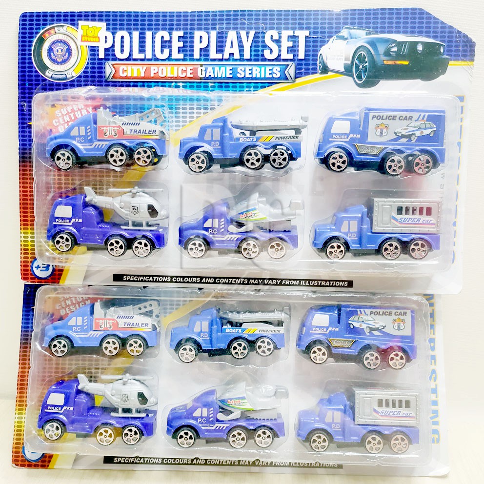 Police Play Set 0025-6 Mainan Mobil Polisi Helikopter Jetski Trailer Boats