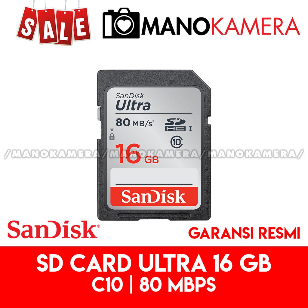 SD Card 16GB Sandisk Ultra Class 10 U1 UHS-I 80 MBps SDcard