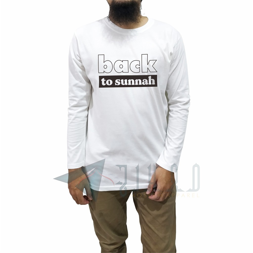 Kaos Dakwah Muslim Islami Pria Hijrah Dewasa Lengan Panjang Original Jihad Kualitas Premium 004-Putih