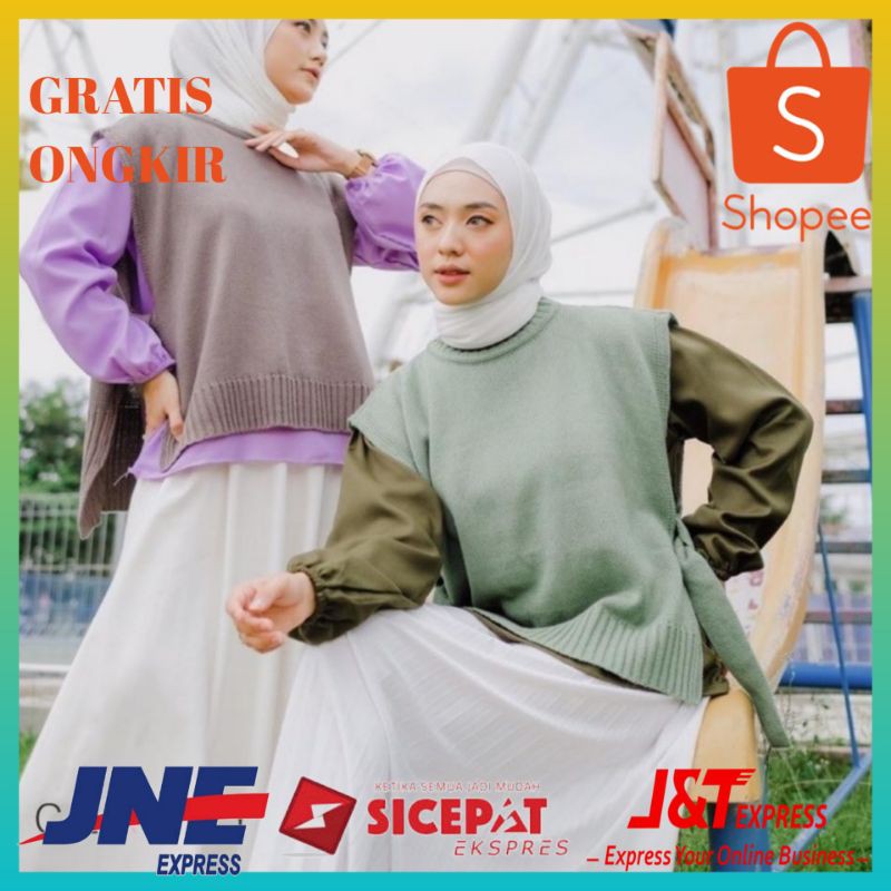 PROMO VEST ROMPI CABLE/BAJU WANITA PREMIUM/RAJUT TEBAL OUTERWEAR
