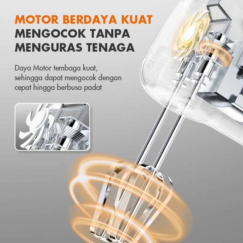 Gabor Hand Mixer 100 Watt Pengocok Telor Pengaduk Adonan 6 Mode Stainless Steel Serbaguna