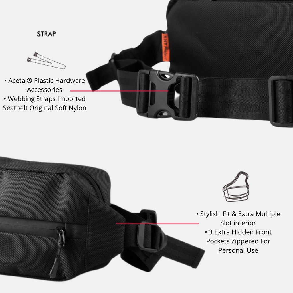 Rev x Ant - Waist Bag Pria APOLLO Black Waterpfroop